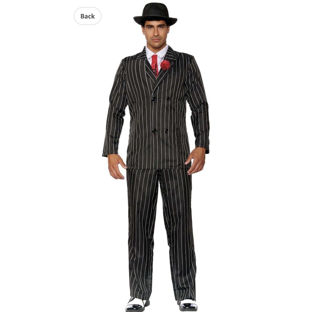 Dreamgirl Men's Zoot Suit Riot Costume White/Black Pinstripe, XL, Gomez Addams